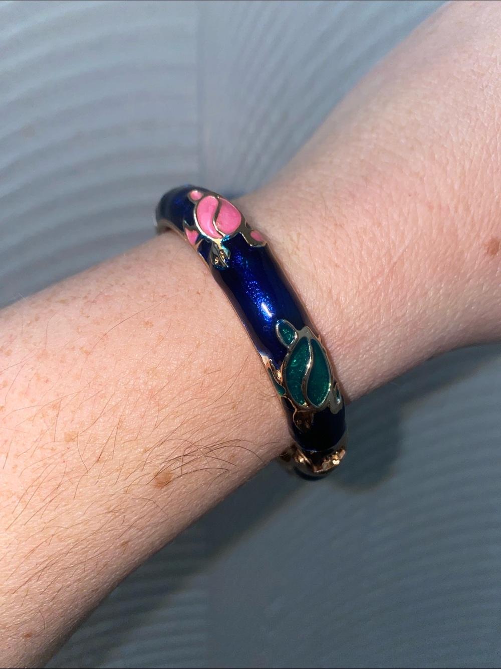 Turtle Hinged Bangle Bracelet - white pink and green turtles